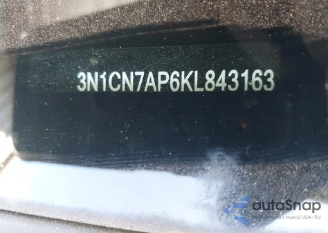 2019 Nissan Versa 1.6 Sv z USA, uszkodzony, nr VIN 3N1CN7AP6KL843163